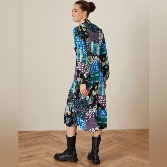 Monsoon Size 8 Bette Patch Print Long Sleeve Button Front Shirt Dress - Picture 3 of 15